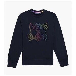 Psycho Bunny Kids Youth Navy Blue Suede Letters Crewneck Sweatshirt XL 14-16